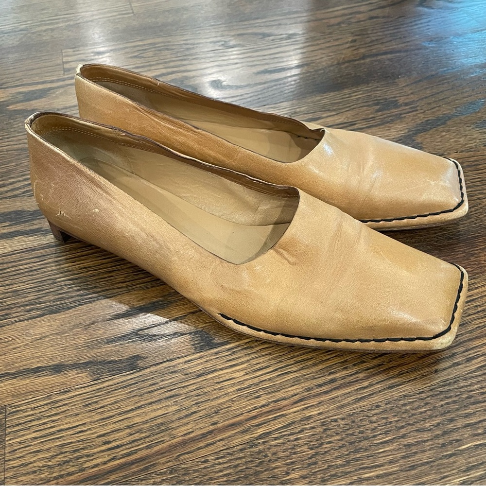 Roberto Del Carlo Tan Leather Square-Toe Flats